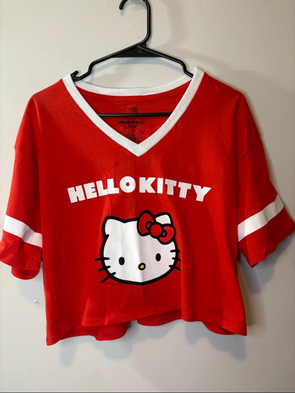 Hello Kitty Sporty Jersey Crop Top Rugby Football Baseball Girly Bow Graphic Tee